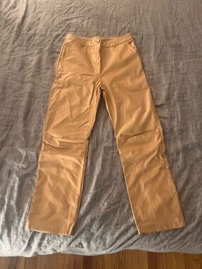 Women's Tan Faux-Leather Wide Leg Pants